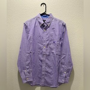 Chaps Button Down Collar Shirt - Striped, White / Purple, Small